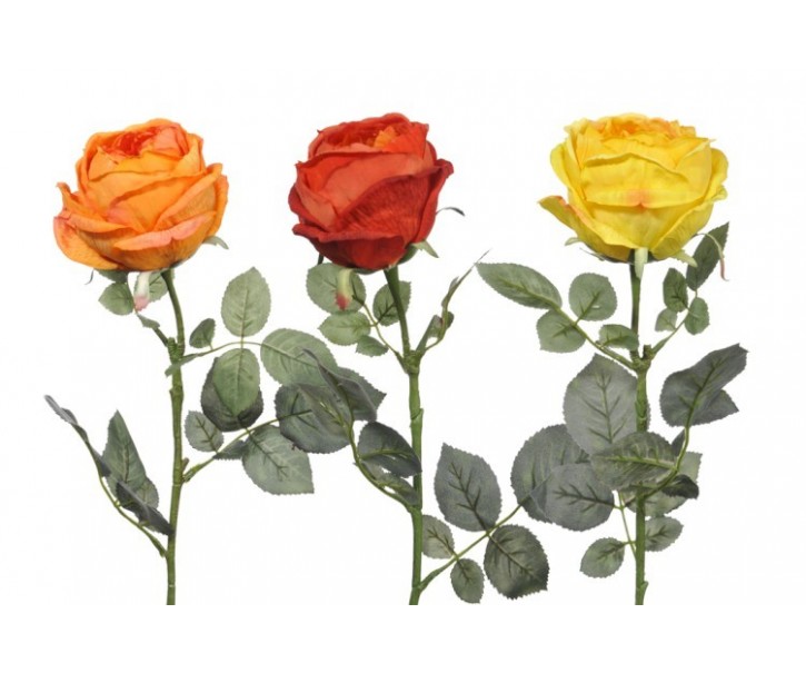 3 ks umělé dekorativní růže žlutá, červená, oranžová - 74 cm
