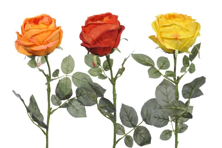 3 ks umělé dekorativní růže žlutá, červená, oranžová - 74 cm J-Line by Jolipa