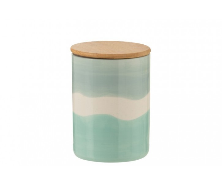 Porcelánová dóza s dřevěným víkem Wave - Ø 11,2*16 cm