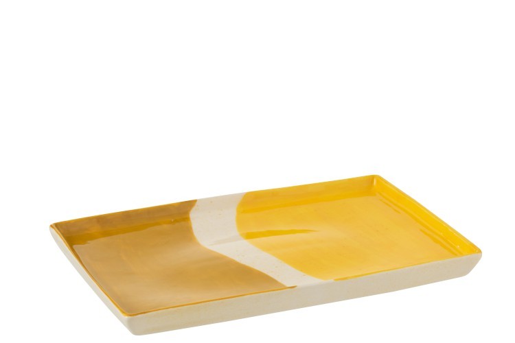Porcelánový obdélníkový talíř Wave v odstínech žluté - 26*17,5*2 cm J-Line by Jolipa