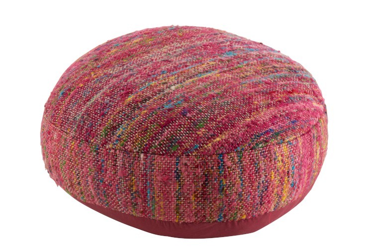 Tmavě růžový puf prošitý barevnými nitěmi Getane - 54,5*50*24 cm
