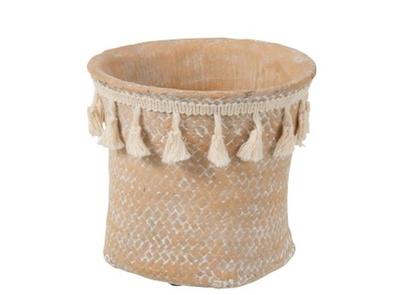 Béžový cementový květináč se střapci Boho S - Ø16*15,5 cm