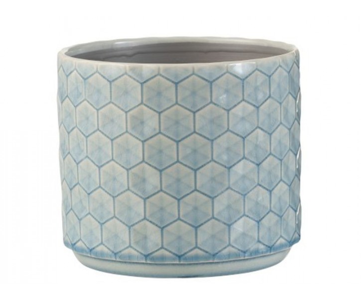Modrý keramický obal na květináč Rhombus L - Ø 17*15 cm J-Line by Jolipa
