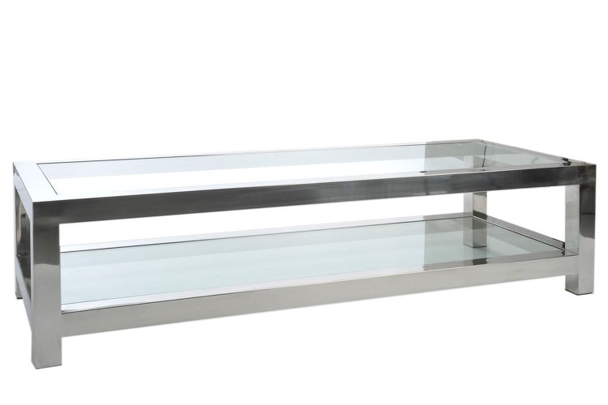Stříbrný kovový konferenční stolek se skleněnou deskou Luxx - 160*60*40cm 35516