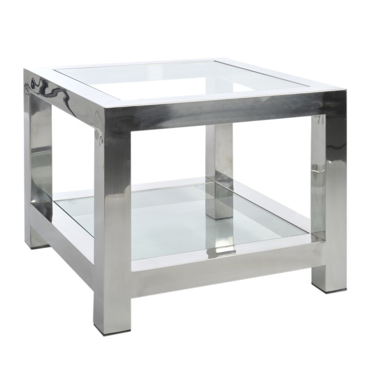 Levně Stříbrný kovový okládací stolek se skleněnou deskou Luxx - 60*60*50cm 35515