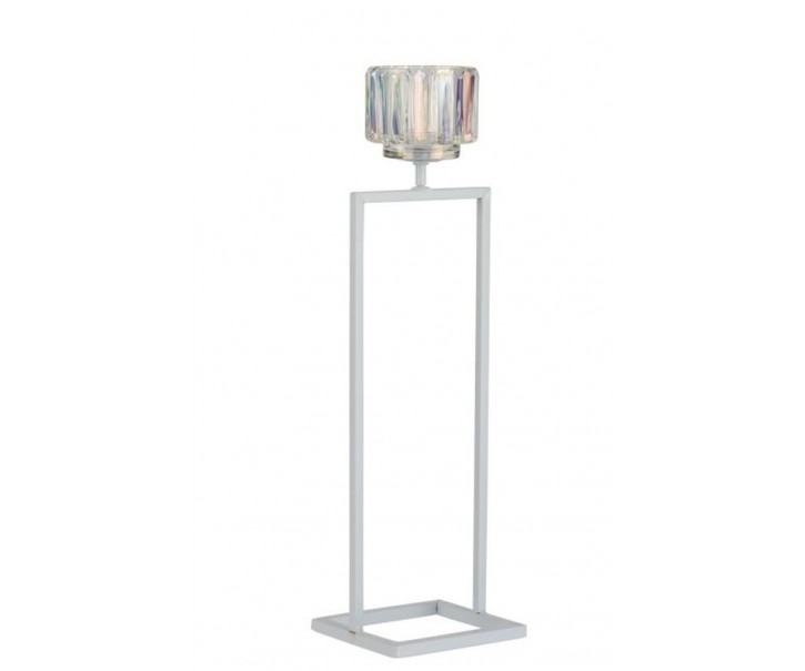Bílý kovový svícen na 1 svíčku Glass - 12*11*42 cm