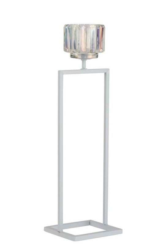 Bílý kovový svícen na 1 svíčku Glass - 12*11*42 cm J-Line by Jolipa
