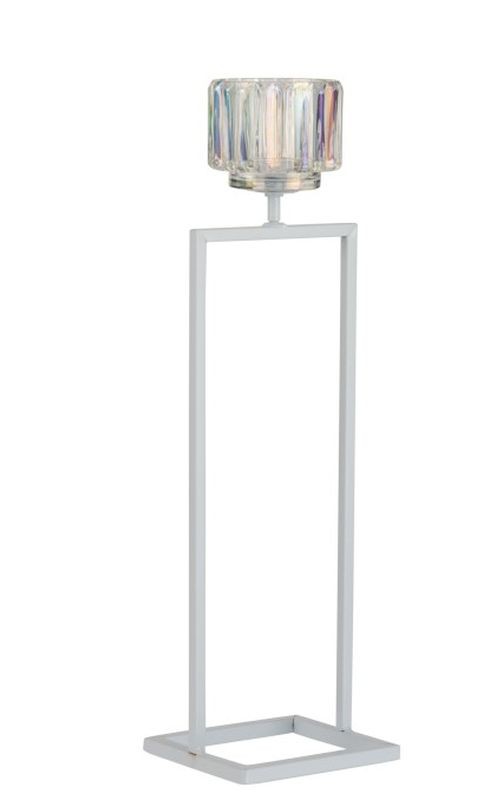 Bílý kovový svícen na 1 svíčku Glass - 12*11*42 cm