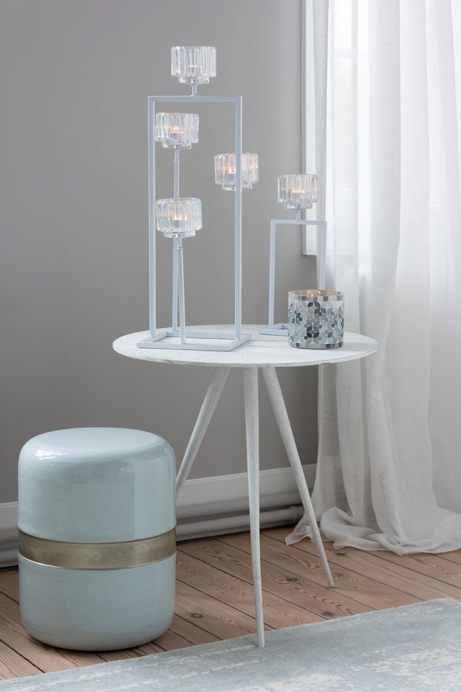 Bílý kovový svícen na 1 svíčku Glass - 12*11*42 cm