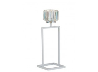 Bílý kovový svícen na 1 svíčku Glass - 12*11*31 cm