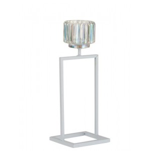 Bílý kovový svícen na 1 svíčku Glass - 12*11*31 cm