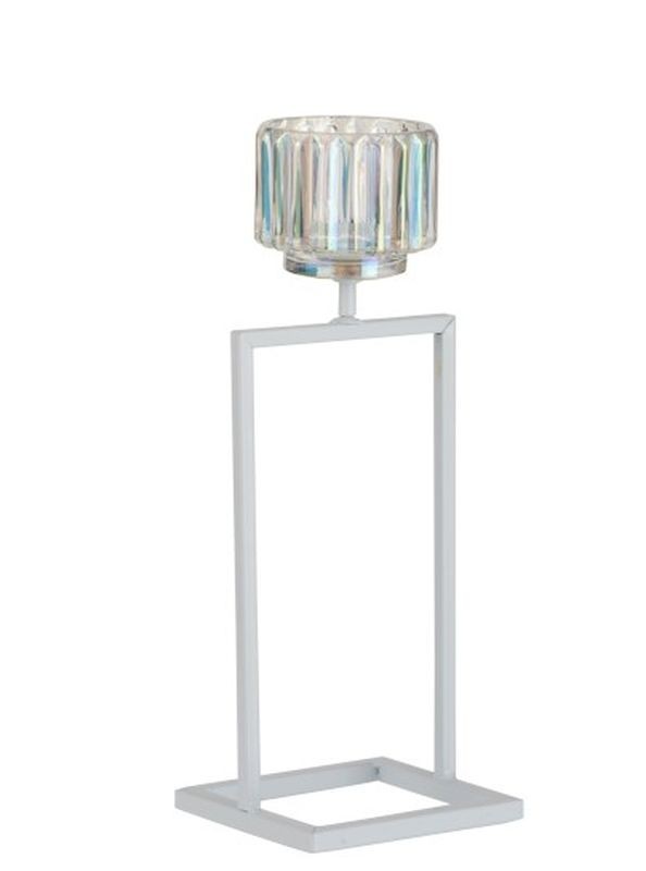Bílý kovový svícen na 1 svíčku Glass - 12*11*31 cm J-Line by Jolipa