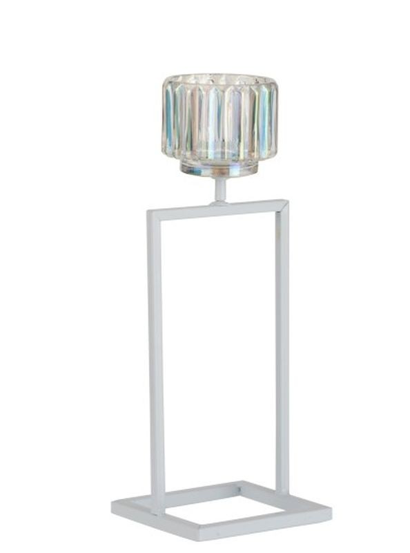 Bílý kovový svícen na 1 svíčku Glass - 12*11*31 cm