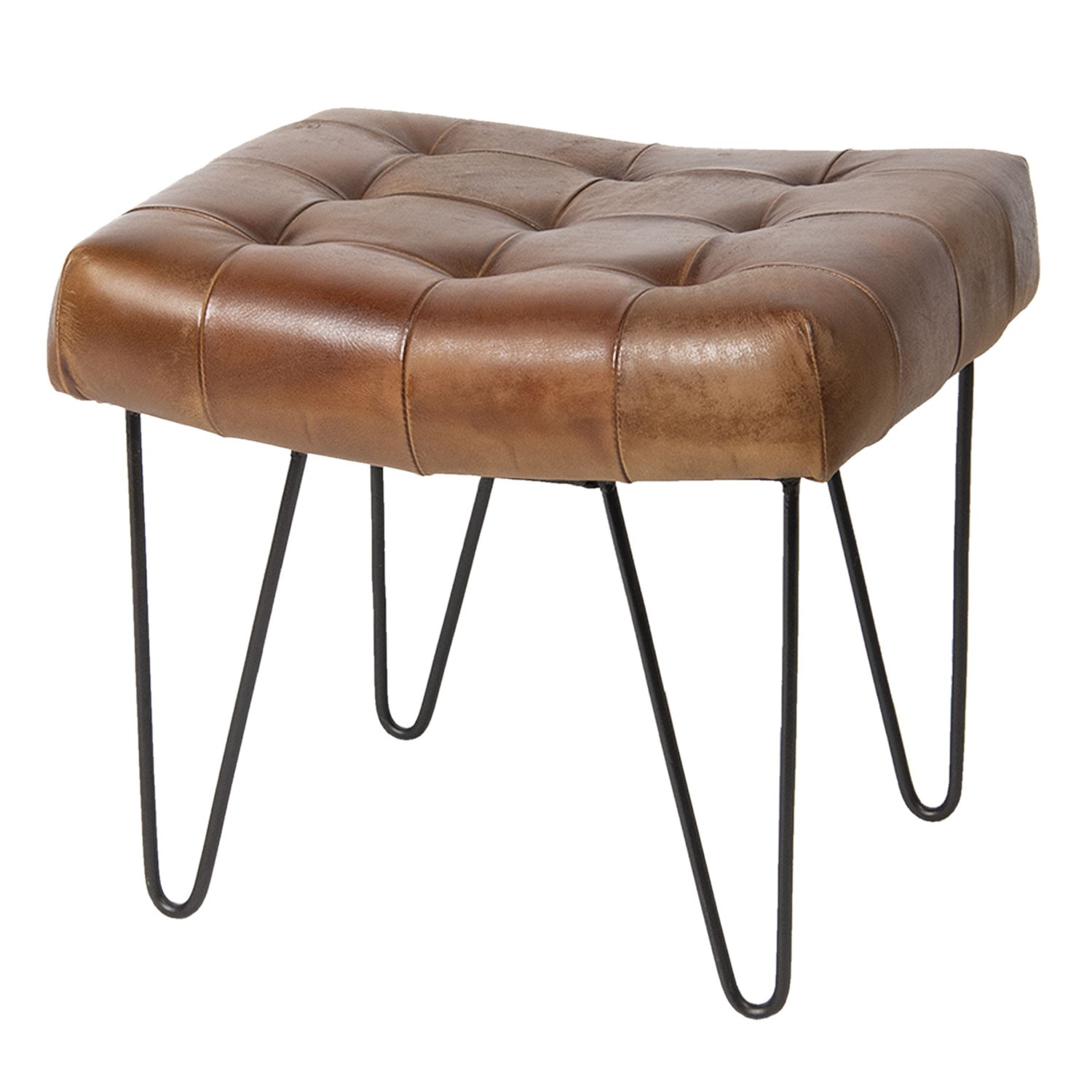 Hnědá kožená stolička / podnožka Alienor - 58*48*48 cm Clayre & Eef