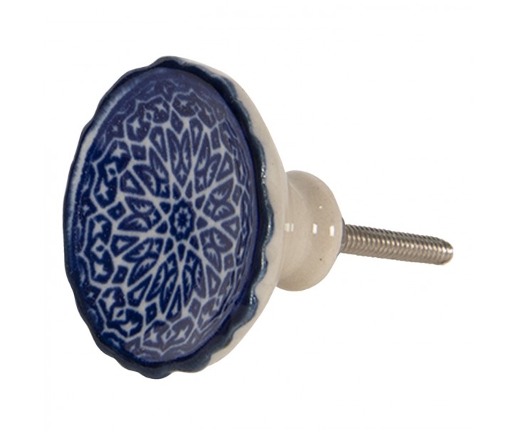 Keramická knopka s modro-bílým květinovým ornamentem – Ø 4*4 cm