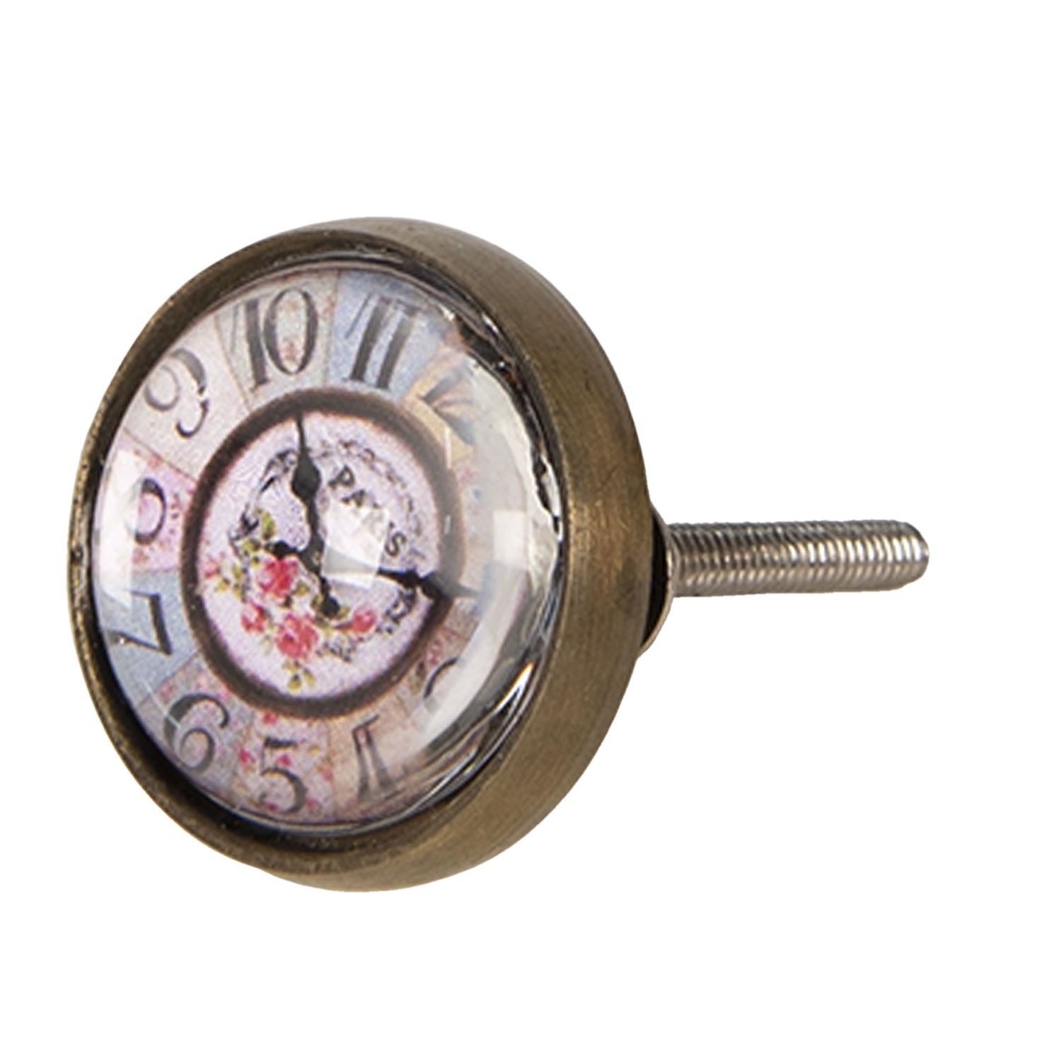 Kovovo-skleněná úchytka s designem hodin Paris – Ø 3*4 cm Clayre & Eef