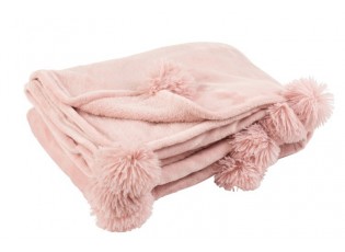 Růžový plyšový pléd Pompom s bambulemi baby pink - 130*170cm