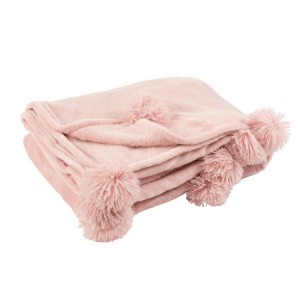 Růžový plyšový pléd Pompom s bambulemi baby pink - 130*170cm