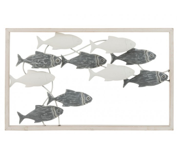 Nástěnná kovová dekorace hejno ryb - 50*30*3 cm