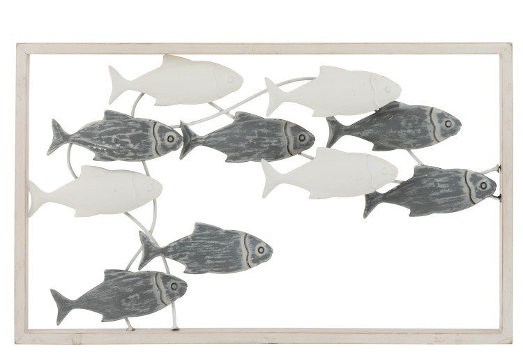 Nástěnná kovová dekorace hejno ryb - 50*30*3 cm 3547