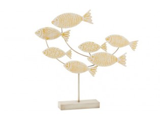Dekorace bílo žlutých rybek na podstavci - 54,5*8*49,5 cm