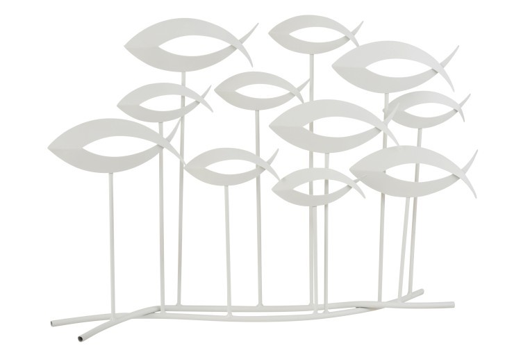 Bílá kovová dekorace rybek na podstavci - 65*10*48,5 cm J-Line by Jolipa
