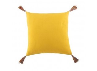 Žlutý polštář s puntíky a střapci - 45*45 cm