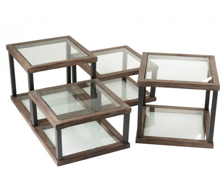 4ks dřevěných odkládacích stolků se skleněnou deskou Melissa - 51*51*46 cm