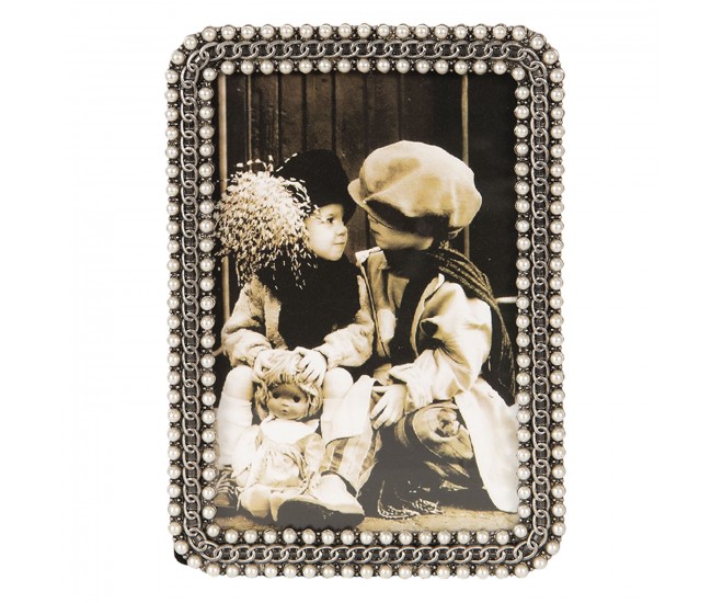 Stříbrný vintage rámeček na fotografie s perličkami - 17*2*12 / 10*15 cm
