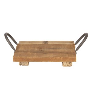 Malý dřevěný retro podnos s kovovými uchy - 20*20*9 cm