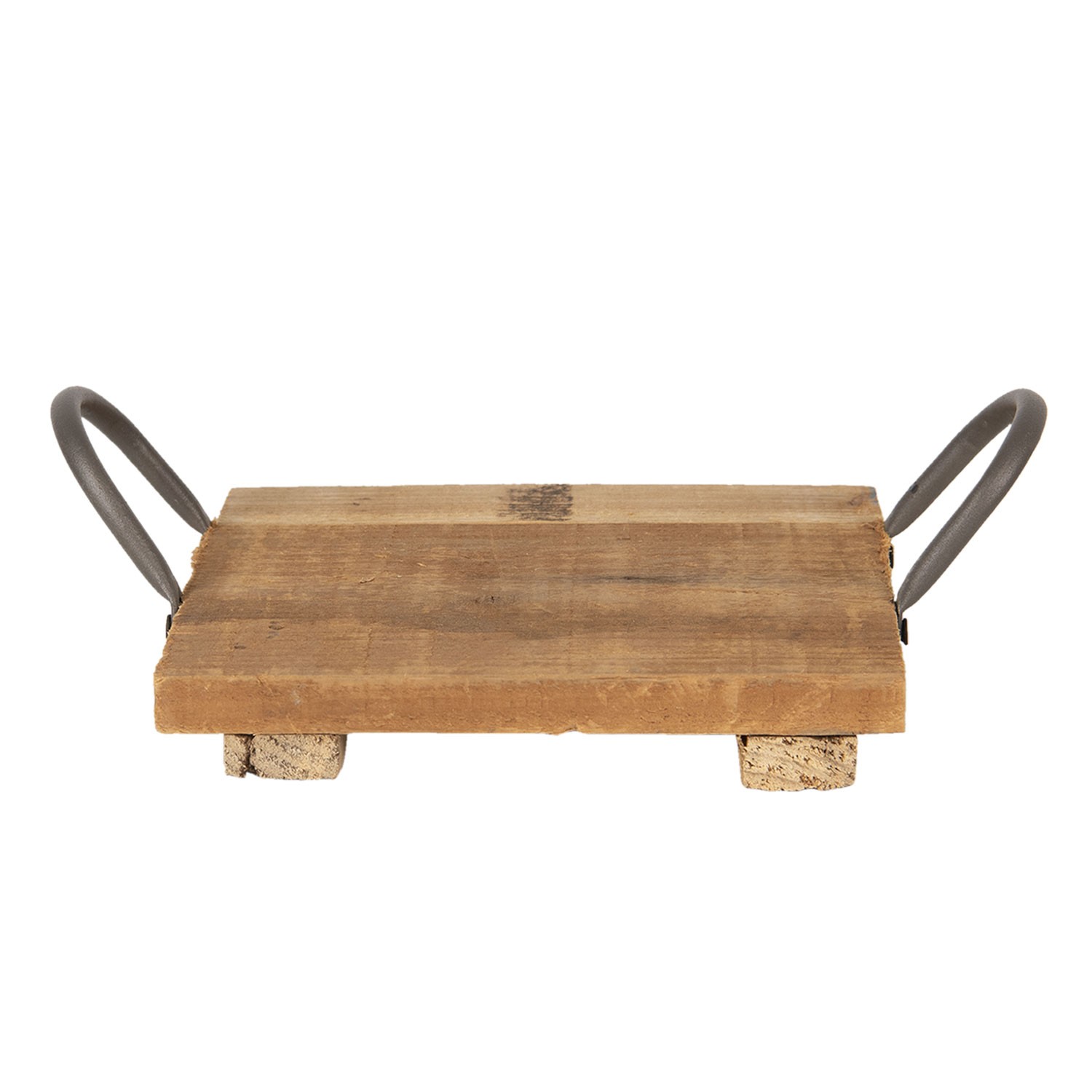 Malý dřevěný retro podnos s kovovými uchy - 20*20*9 cm