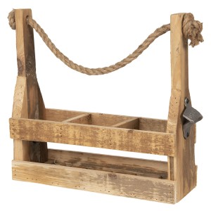 Dřevěná retro bedýnka na láhve s otvírákem - 32*11*32 cm