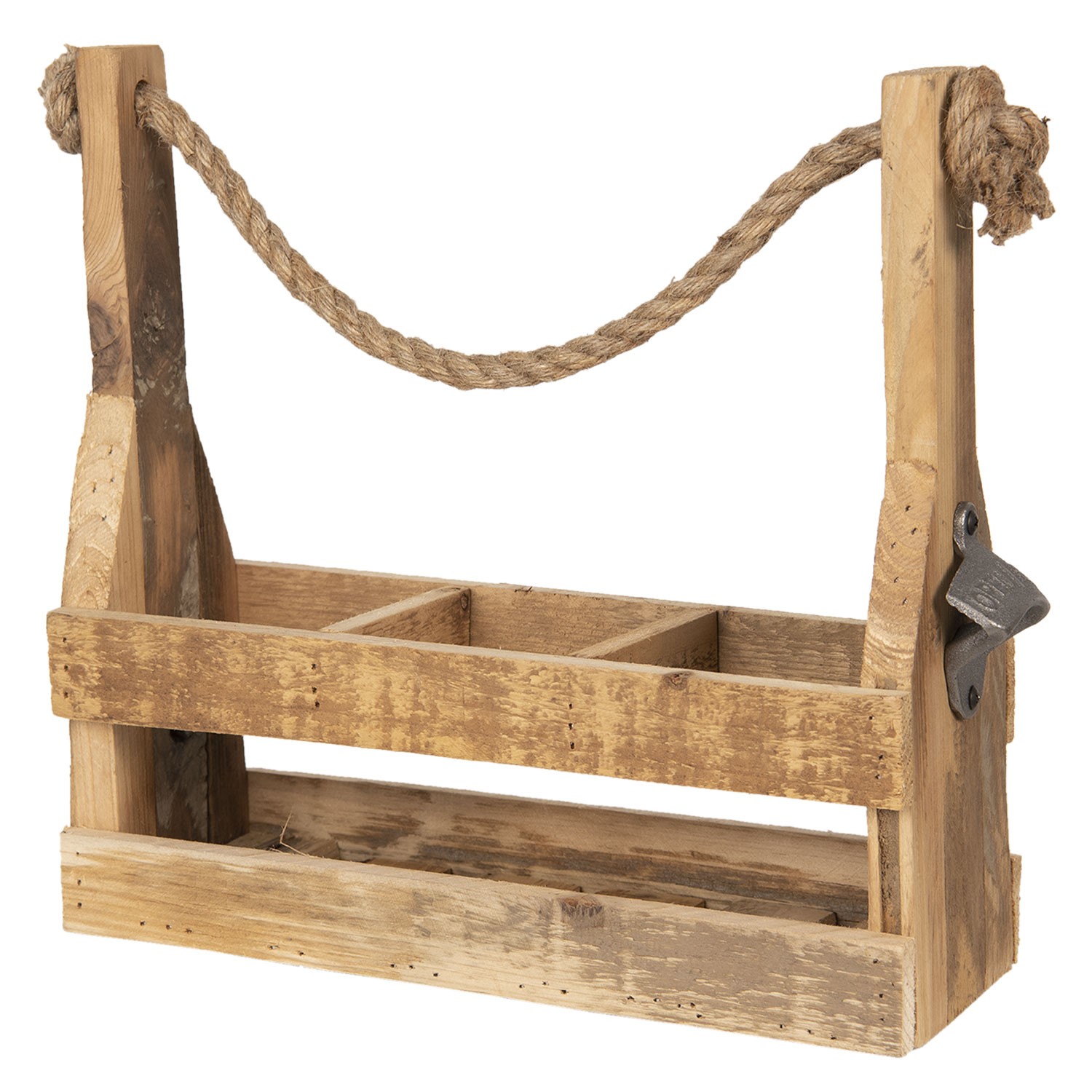 Dřevěná retro bedýnka na láhve s otvírákem - 32*11*32 cm