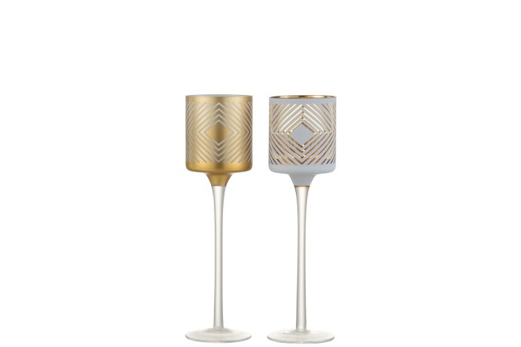 Skleněné svícny Rhombus šedý a zlatý na čajovou svíčku  na nožičkach  - 7*7*25 cm J-Line by Jolipa