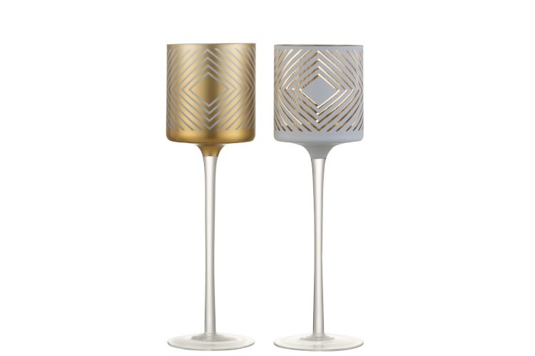 Skleněné svícny Rhombus šedý a zlatý na čajovou svíčku  na nožičkach  - 9*9*30 cm J-Line by Jolipa