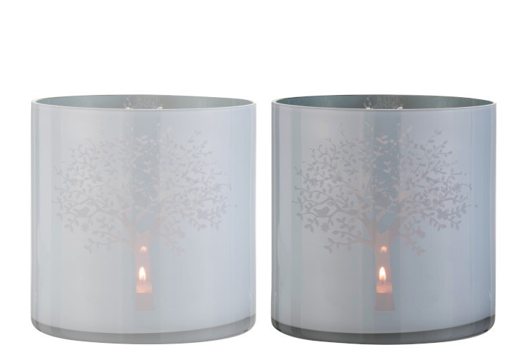 Skleněné svícny na čajovou svíčku s motivem stromu modrý/bílý - Ø 20*20 cm 4018