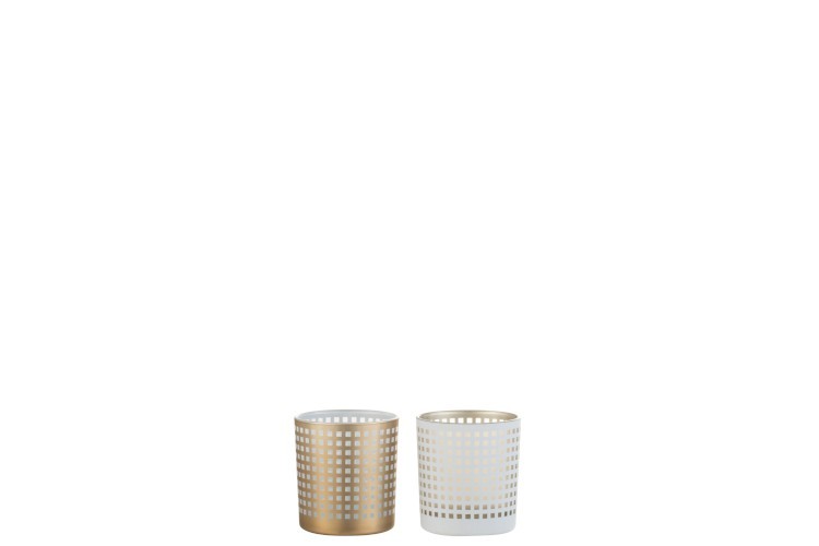 Skleněné svícny na čajovou svíčku béžový a bílý - 7,3*7,3*8 cm J-Line by Jolipa