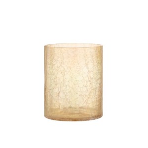 Žluto hnědý skleněný svícen s popraskáním L - 15*15*18 cm