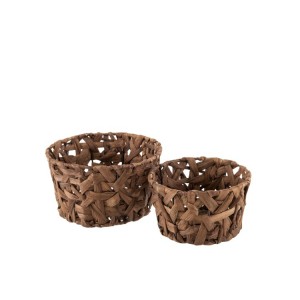Sada 2 kulatých košíků z rákosu v kaštanově hnědé Orabelle - Ø 23*13 cm