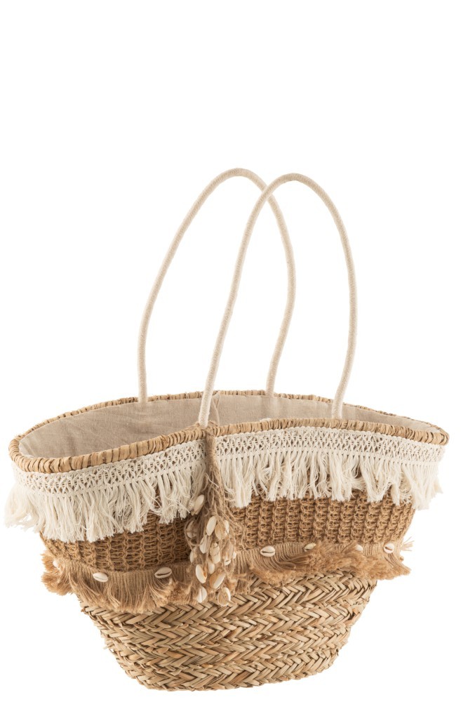 Přírodní jutová plážová taška s mušličkami - 48*30*45 cm J-Line by Jolipa