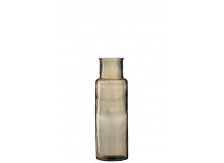 Hnědá úzká skleněná váza Cylinder M - 14,5*14,5*44,5 cm