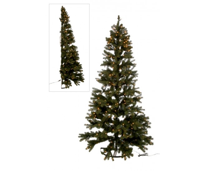 Poloviční umělý zelený dekorativní vánoční stromek s LED světýlky - 150*150*225 cm