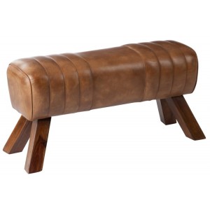 Hnědá kožená lavice v podobě gymnastické Cognac - 91*36*48 cm
