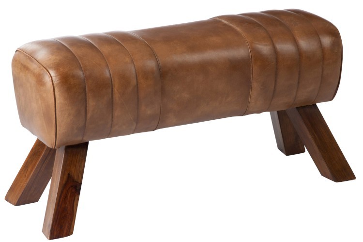 Hnědá kožená lavice v podobě gymnastické Cognac - 91*36*48 cm