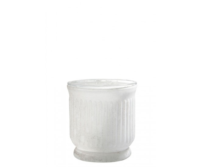 Bílý skleněný svícen s vroubky Strip - 9*9*9,5 cm