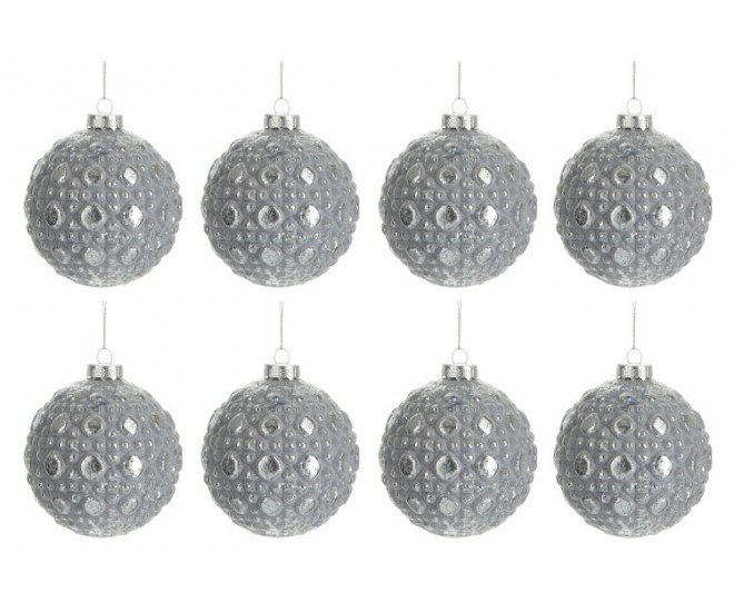 Sada 8 vintage šedých vánočních koulí s patinou - Ø 7,8*8,2 cm