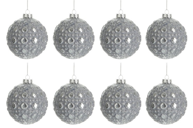 Sada 8 vintage šedých vánočních koulí s patinou - Ø 7,8*8,2 cm J-Line by Jolipa