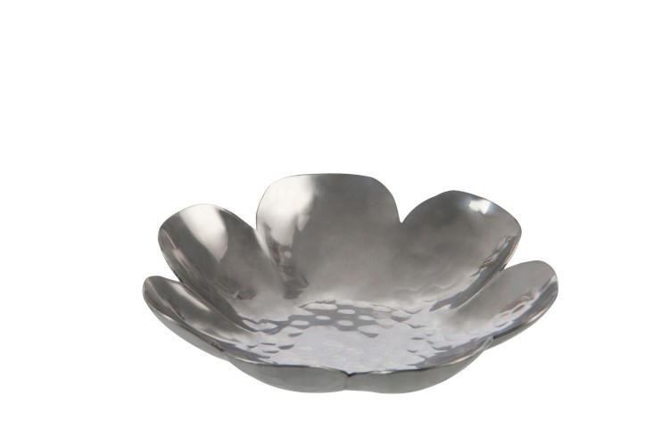 Stříbrný kovový svícen ve tvaru květu S - 12,5*12,5*2,75 cm 66298