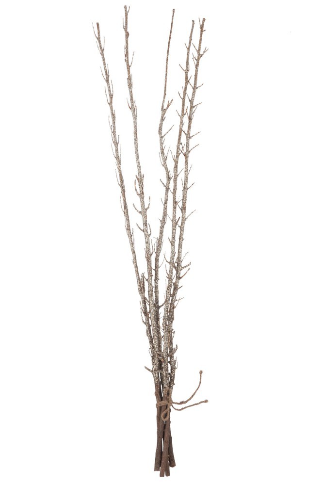 5ks dekorační dřevěné větvičky s glitry Champagne - 98cm J-Line by Jolipa
