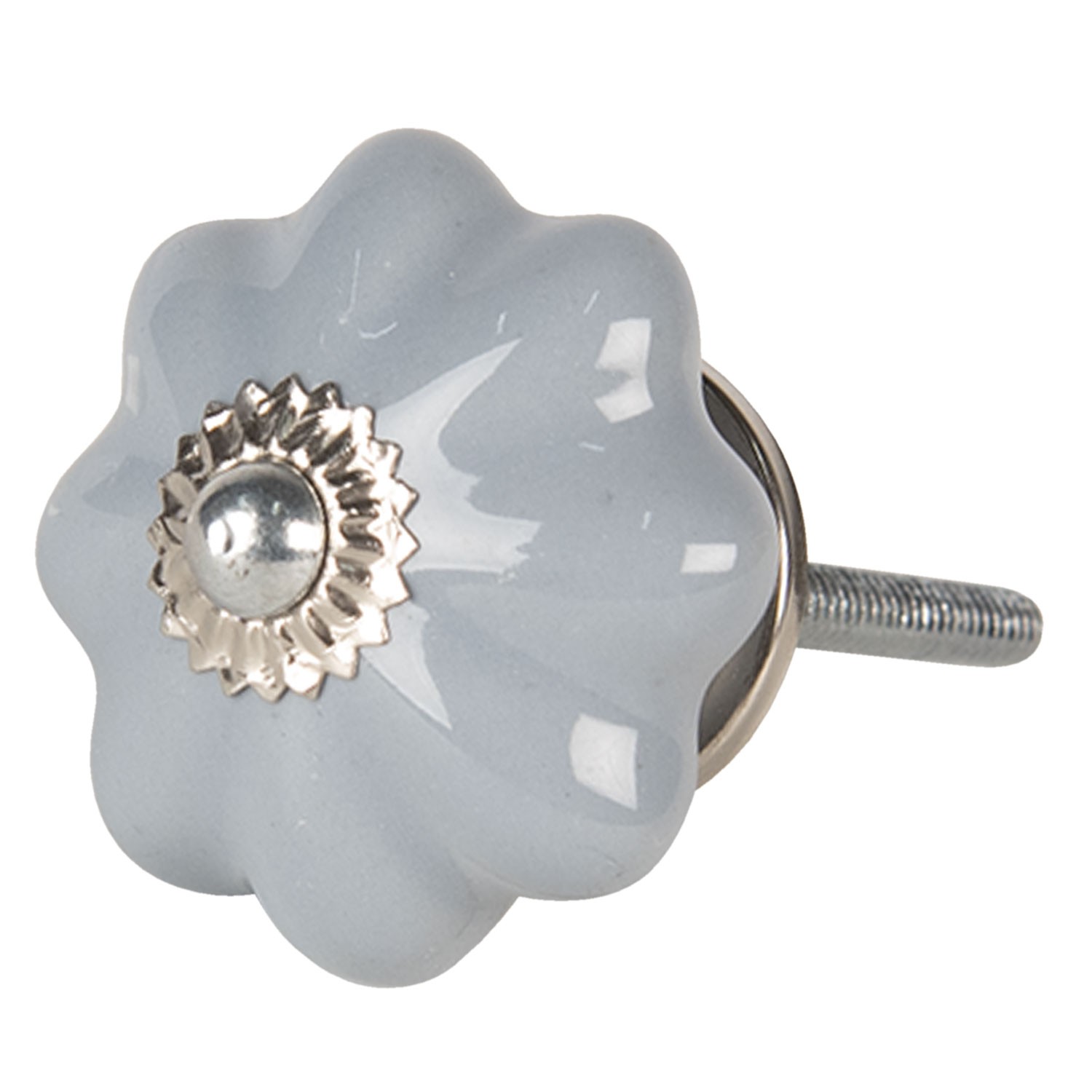 Lesklá modrá úchytka ve tvaru květiny se stříbrným koncem – Ø 4*4 cm Clayre & Eef